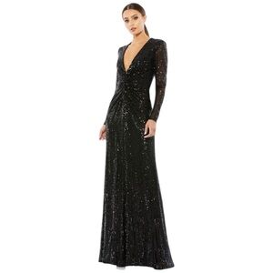 Ieena Mac Duggal Black Long Sleeve Knotted Waist Women’s Dress Size 12 #26552